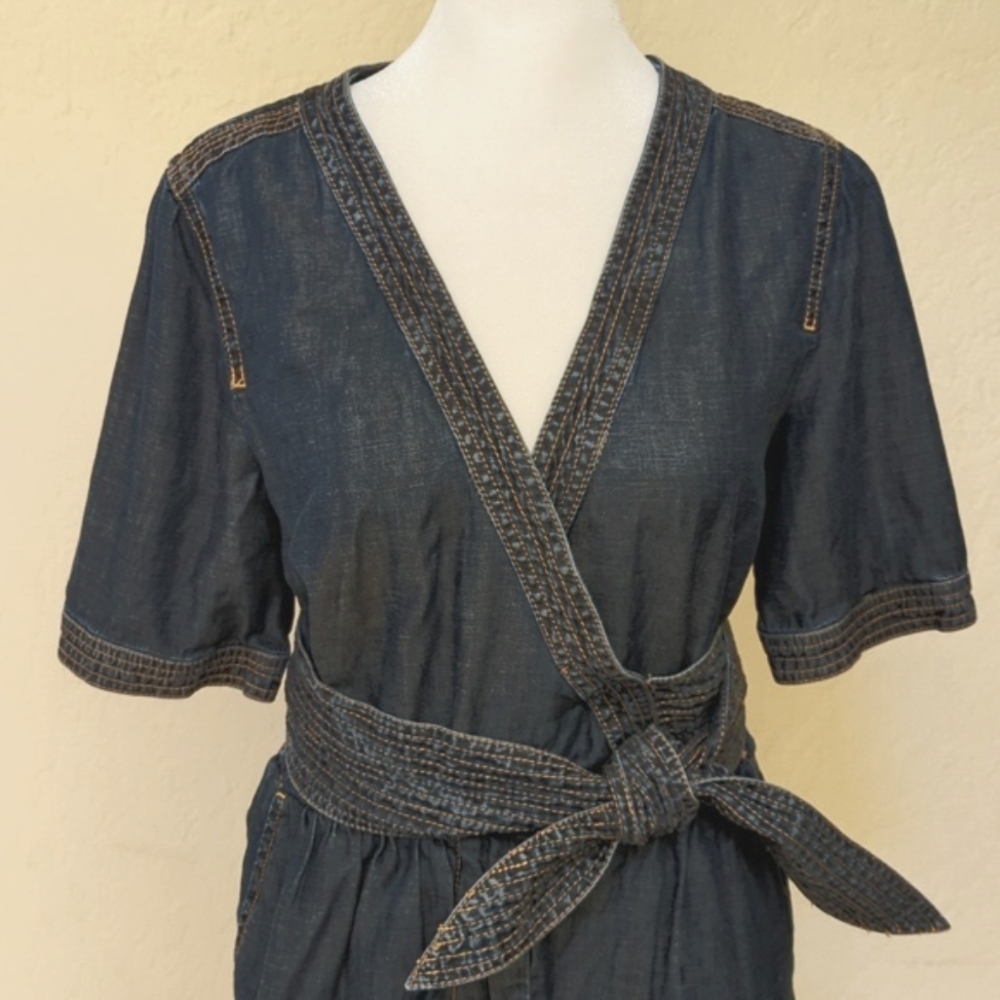 Pilcro by Anthropologie Denim Wrap Short Sleeve Romper Size 4 - Picture 3 of 12